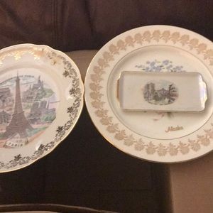 Souvenir plates and butter dish
